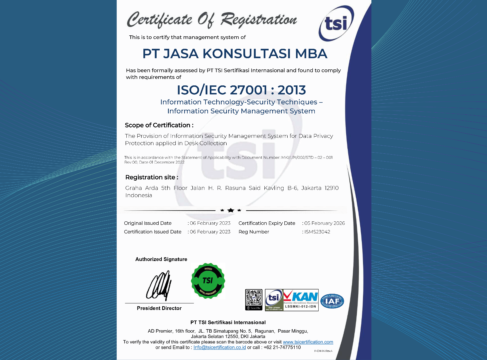 MBA Consulting Indonesia is ISO 27001:2013 certified